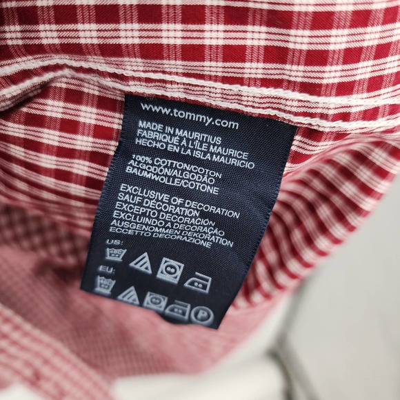 Tommy Hilfiger 80's Two Ply Cotton Red White Button Up Men's Size XL - Picture 3 of 7